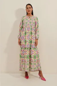Bigdart 1947 Patterned Long Linen Dress - Multicolored #7499596