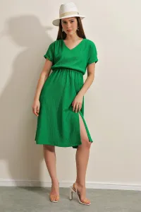 Bigdart 2378 V-Neck Knitted Dress with Slits - Green