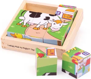 Bigjigs Toys Obrázkové kocky kubusy Zvieratká kocky 9 ks