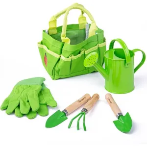 BIGJIGS Toys záhradná súprava náradie v plátennej taške zelená 6 ks