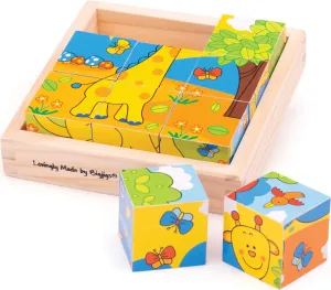 Bigjigs Toys Obrázkové kocky kubusy Safari kocky 9 dielikov