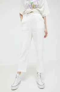 Bavlnené nohavice Billabong biela farba, rovné, vysoký pás