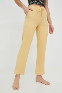 Nohavice Billabong dámske, žltá farba, rovné, vysoký pás