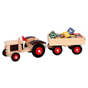 Bino Traktor s gumovými koly a vlekem s abecedou