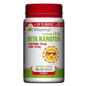 Bio Pharma Beta karotén, provitamín A 6 mg, pantenol 10 mg, paba 10 mg, 1 x 130 kapsúl
