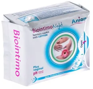 Aniónové nočné hygienické vložky s krídlami Biointimo Anion 8 ks