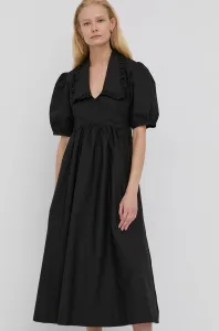 Bavlnené šaty Birgitte Herskind Noel čierna farba, midi, áčkový strih #190163