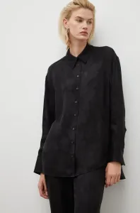 Košeľa Herskind dámska, čierna farba, voľný strih, s klasickým golierom #301424