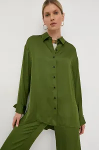 Košeľa Herskind dámska, zelená farba, voľný strih, s klasickým golierom