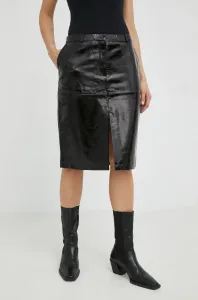 Kožená sukňa Herskind Rillo čierna farba, mini, rovný strih