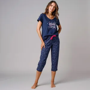 Pyžamové tričko s krátkymi rukávmi a stredovou potlačou 