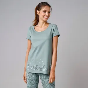 Pyžamové tričko s krátkymi rukávmi a potlačou na spodnom leme #7319182
