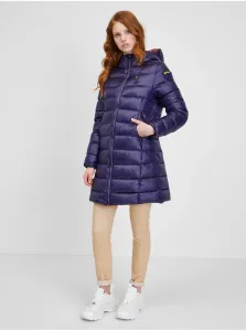 Tmavofialová dámska prešívaná predĺžená zimná bunda s kapucňou Blauer #702678
