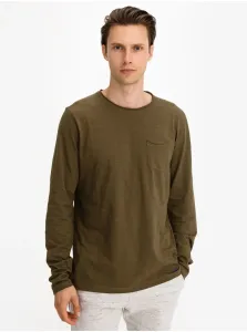 BLEND T-SHIRT L/S Pánske tričko s dlhým rukávom, khaki, veľkosť M