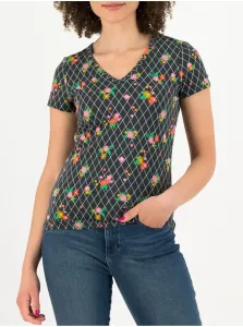 Black patterned women's T-shirt Blutsgeschwister Grid of Flowers - Women #661542