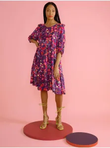 Ružovo-fialové dámske kvetované šaty Blutsgeschwister Fabala By Butterfly #6801821