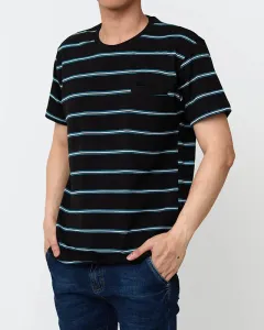 Pánske čierne pruhované tričko z bavlny - oblečenie