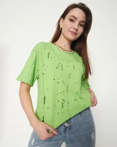 Zelené bavlnené dámske tričko s ozdobnými dierkami - Oblečenie