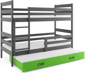 BMS Detská poschodová posteľ ERYK 3 s prístelkou | sivá Farba: Sivá / zelená, Rozmer.: 200 x 90 cm #8031135