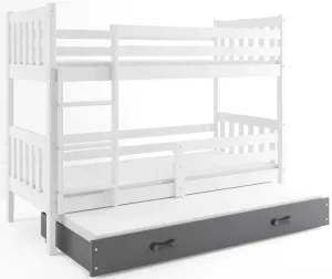 BMS Detská poschodová posteľ s prístelkou CARINO 3 | 80 x 190 cm Farba: biela / sivá #8031122