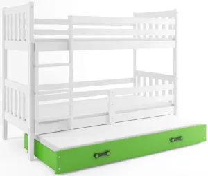 BMS Detská poschodová posteľ s prístelkou CARINO 3 | 80 x 190 cm Farba: biela / zelená #8031121