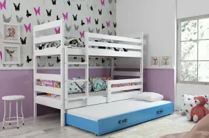 BMS Detská poschodová posteľ s prístelkou ERYK 3 | biela Farba: biela / modrá, Rozmer.: 200 x 90 cm #8008738
