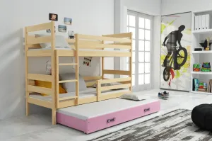 BMS Detská poschodová posteľ s prístelkou ERYK 3 | borovica Farba: Borovica / ružová, Rozmer.: 190 x 80 cm #8008748