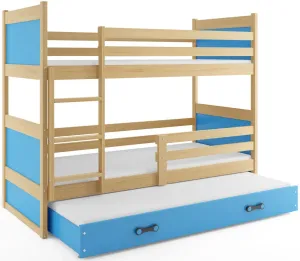 BMS Detská poschodová posteľ s prístelkou RICO 3 | borovica  80 x 160 cm Farba: Modrá #8031054