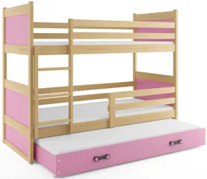 BMS Detská poschodová posteľ s prístelkou RICO 3 | borovica  80 x 160 cm Farba: Ružová #8031052
