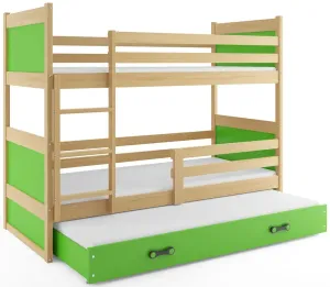 BMS Detská poschodová posteľ s prístelkou RICO 3 | borovica  80 x 160 cm Farba: Zelená #8031051