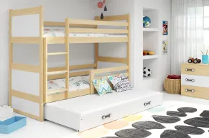BMS Detská poschodová posteľ s prístelkou RICO 3 | borovica 90 x 200 cm Farba: Biela #8031080