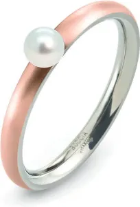 Boccia Titanium Ružovo pozlátený titánový prsteň s perličkou 0145-03 56 mm