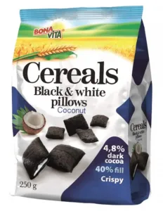 Bonavita Cereálne vankúšiky s náplňou Black white pillows s kokosom 250 g #1553156
