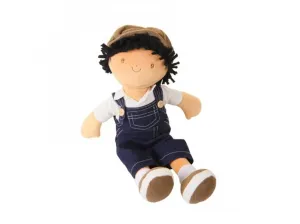 Látková bábika chlapec - Joe modré džínsové nohavice na traky | Bonikka