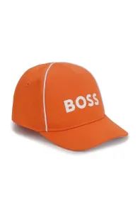Detská bavlnená čiapka BOSS oranžová farba, s nášivkou #7524621