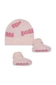 Detská bavlnená čiapka BOSS ružová farba biela, z tenkej pleteniny, bavlnená #6362187