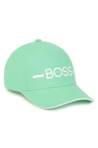 Detská bavlnená čiapka Boss zelená farba, s nášivkou #7122740