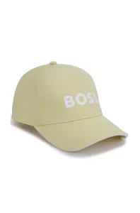 Detská bavlnená čiapka BOSS žltá farba, s nášivkou #7524623
