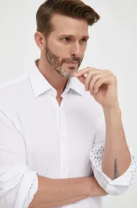 Bavlnená košeľa BOSS pánska, biela farba, regular, s klasickým golierom