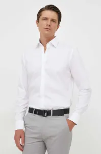 Bavlnená košeľa BOSS pánska, biela farba, slim, s klasickým golierom #8921370