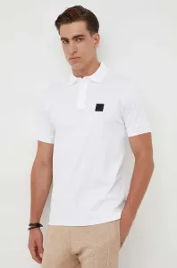 Bavlnené polo tričko BOSS biela farba, melanžové #9022006