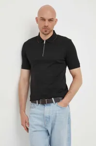 Bavlnené polo tričko BOSS čierna farba, jednofarebné