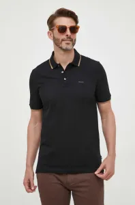 Bavlnené polo tričko BOSS čierna farba, jednofarebný