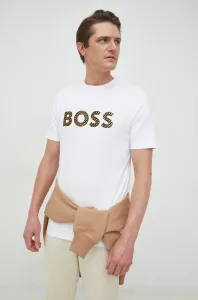 Bavlnené tričko BOSS biela farba, s nášivkou #4244723