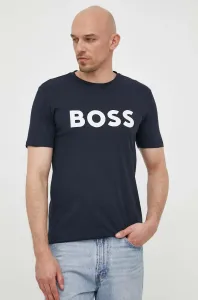 Bavlnené tričko BOSS BOSS CASUAL pánske, tmavomodrá farba, s potlačou, 50481923