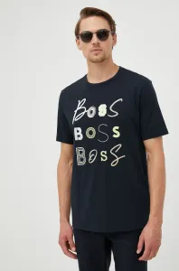 Bavlnené tričko BOSS Boss Casual tmavomodrá farba, s nášivkou #251365