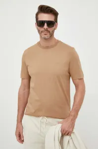 Bavlnené tričko BOSS pánsky,béžová farba,jednofarebný,50468347 #8721293