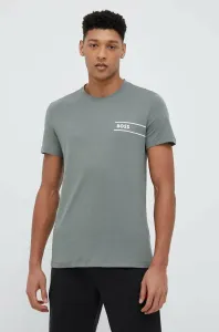 Bavlnené tričko BOSS tyrkysová farba, jednofarebné