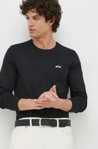 Bavlnené tričko s dlhým rukávom BOSS boss athleisure čierna farba, melanžové #4237617