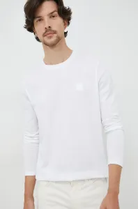 Bavlnené tričko s dlhým rukávom BOSS Boss Casual , biela farba, s nášivkou #2567867